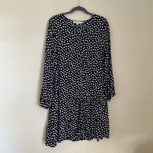 LOFT DITZY FLORAL DROP WAIST BUTTON DOWN DRESS